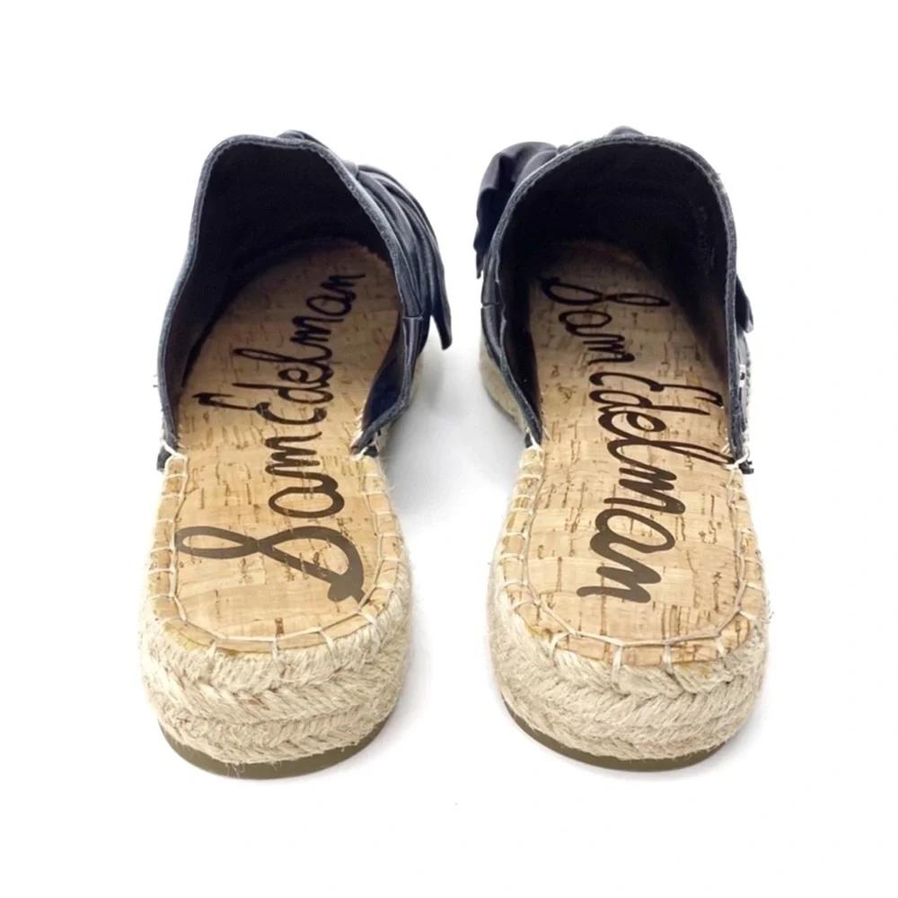 Sam Edelman Espadrille Mules Lynda Black Leather Shoes Size 8 Bow Slides New